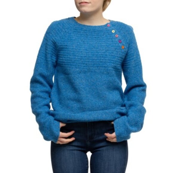 NEW Tabitha Webb Double Links Button Yoke Sweater - Lambswool in blue 1125 3s7 - Picture 1 of 4